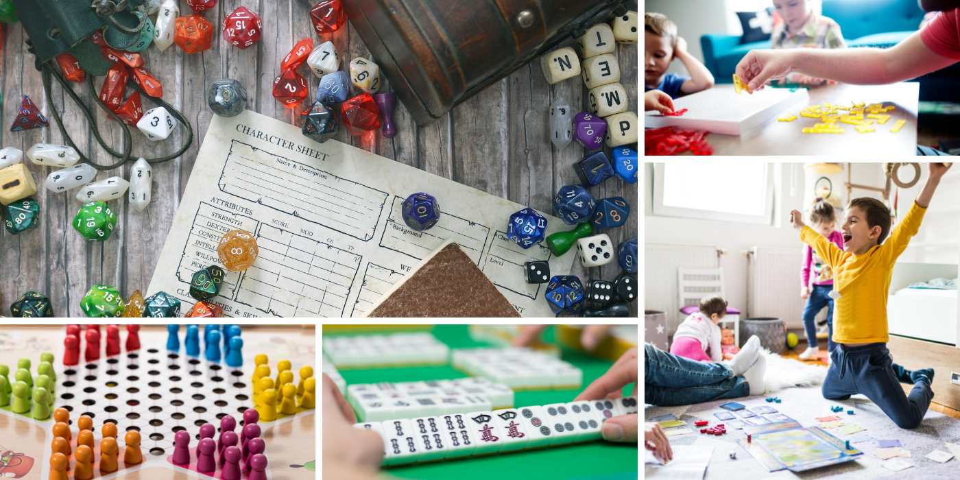 Image collage of various kinds of board games.