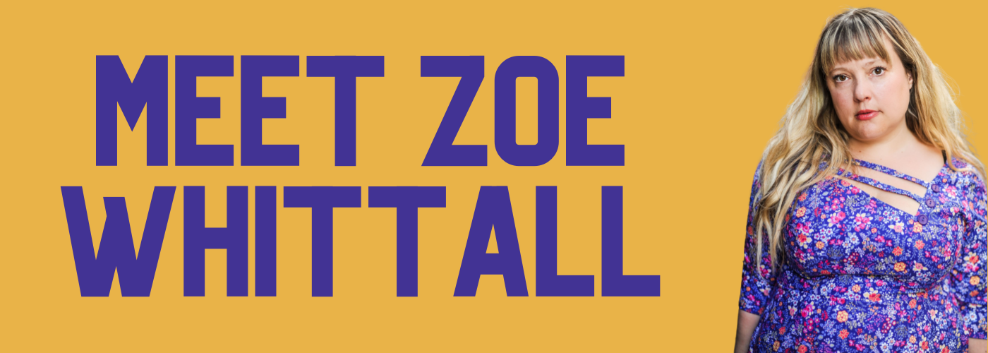 Graphic featuring an author portrait of Zoe Whittall and text that reads, "Meet Zoe Whittall."