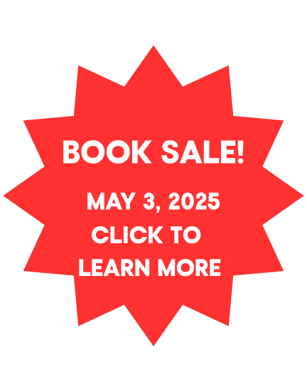 Red icon with the words "Book Sale"
