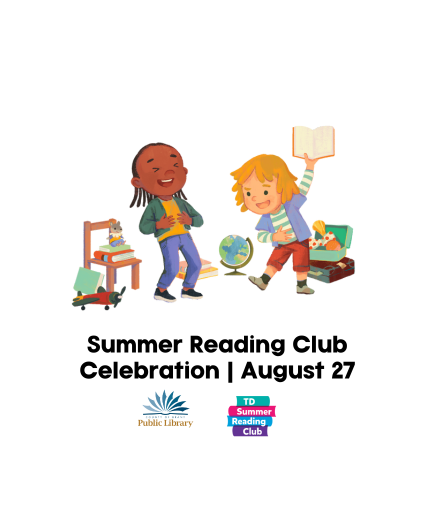 Cartoon children celebrating summer reading