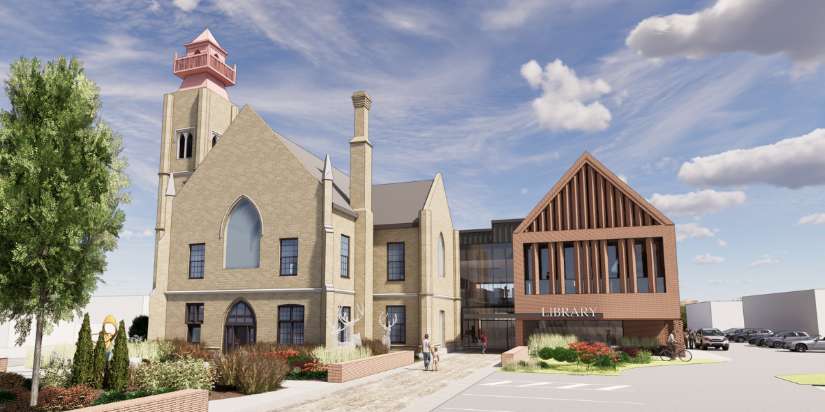 Architect's design concept of the exterior of the new Main Branch Library.