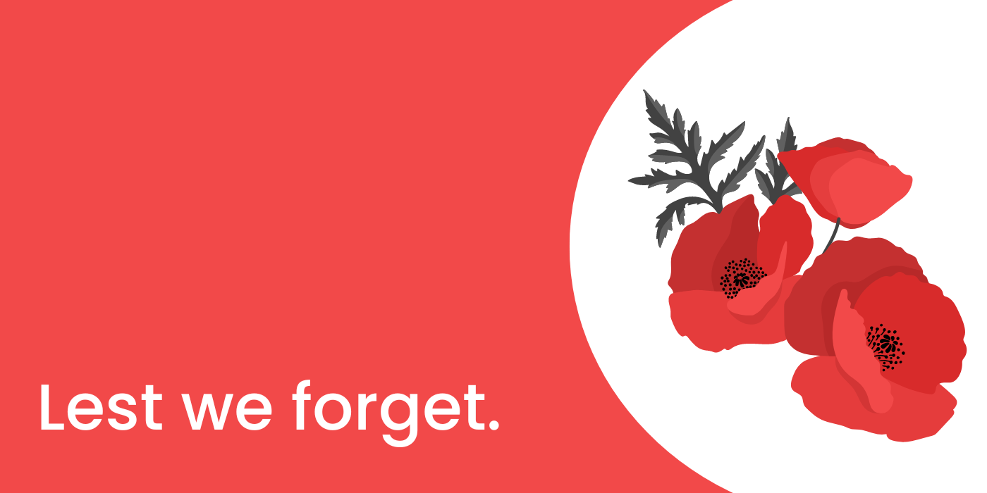 Remembrance Day graphic. Text reads, "Lest we forget."
