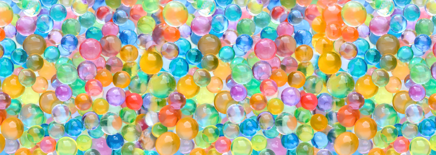 Image features colourful, hydrophillic polymer beads.