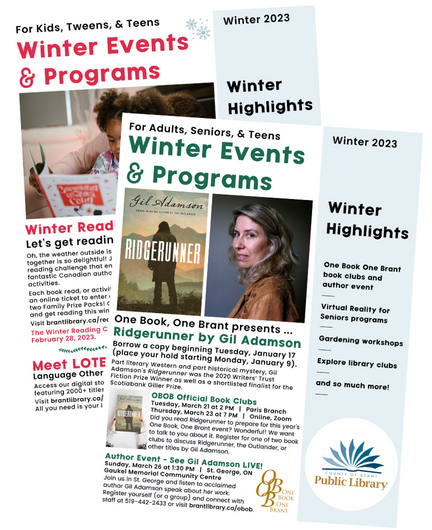 Copies of the front covers for the library's winter newsletters.