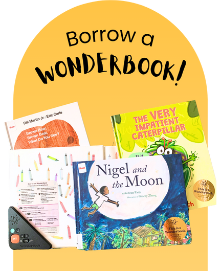 Text reads, "Borrow a WONDERBOOK!"