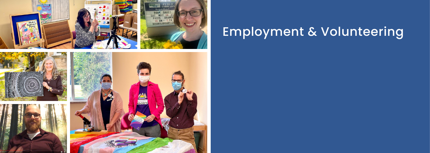 Image collage of staff and text that reads, "Employment and volunteering."
