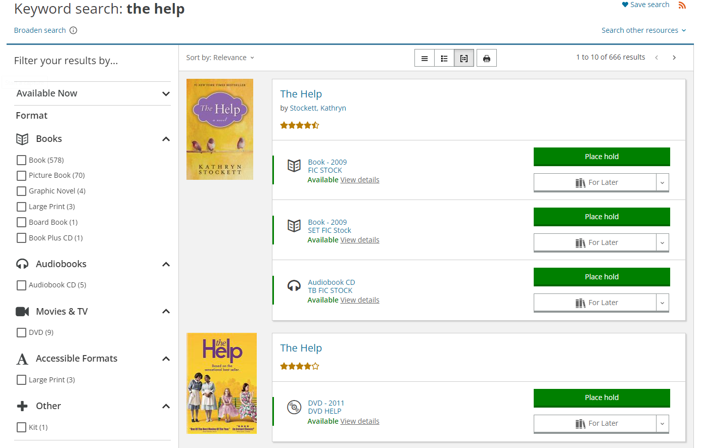search for book the help