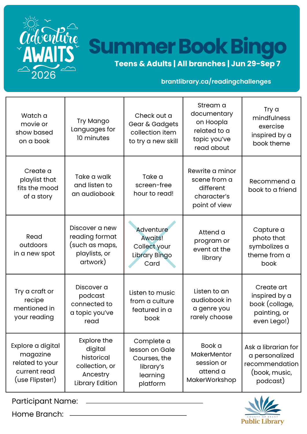 a bingo card with varied boxes to fill after completing the tasks inside the box